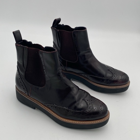 Zara Chelsea ankle Boot women 37 burgundy Chunky Sole pull on patent leather Y2K - Picture 13 of 13